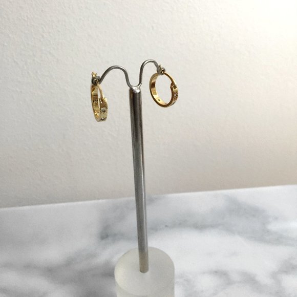 Dainty Gold Plated Huggie Hoop Earrings with Cubic Zirconia Stones - Picture 7 of 8